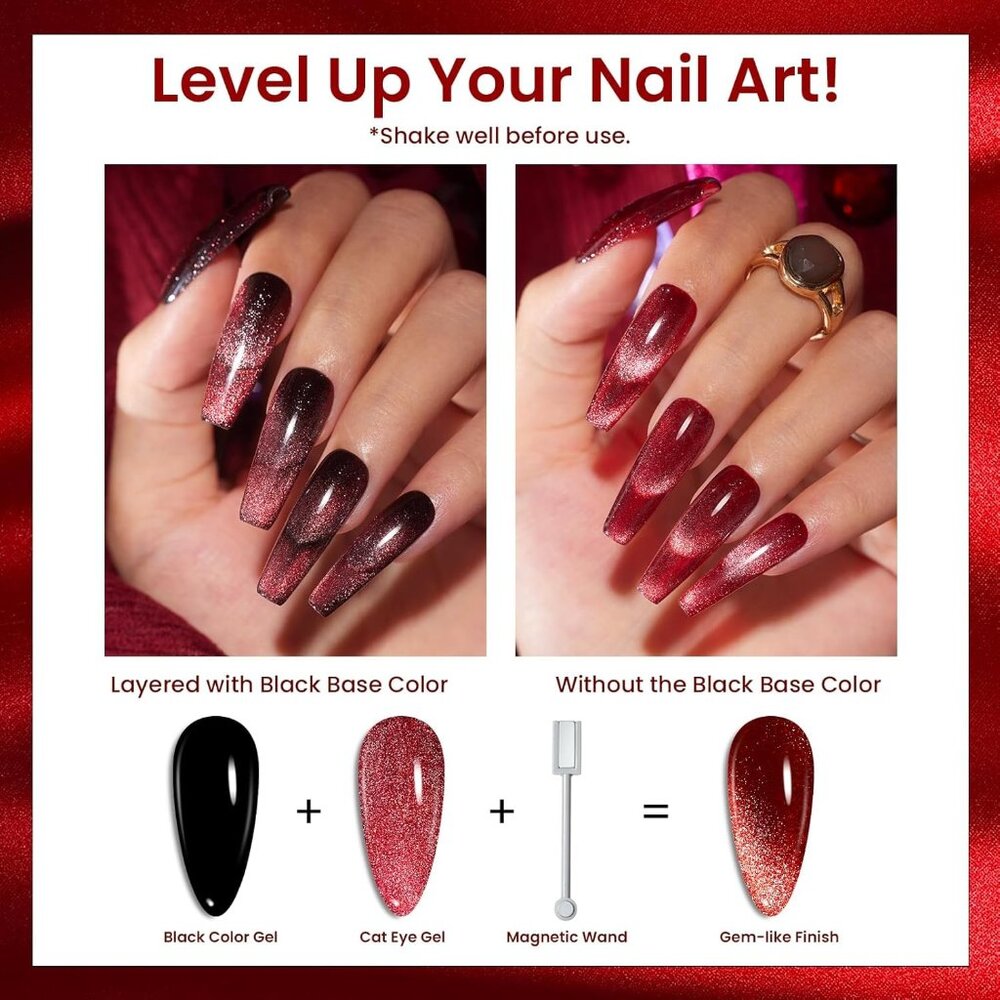 Beetles Cat Eye Gel Nail Polish Set, 6 Colors Christmas Gel Polish Kit Glitter R View 5